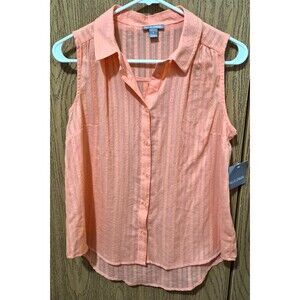 Falls Creek Women's Sleeveless Coral Lightweight Button Down Blouse Size S NWT